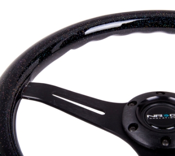 Picture of NRG Classic Wood Grain Steering Wheel 350mm Black Sparkled Grip w-Black 3-Spoke Center