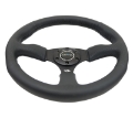 Picture of NRG Reinforced Steering Wheel 350mm - 2-5in- Deep Blk Leather Comfort Grip w-5mm Matte Blk Spokes