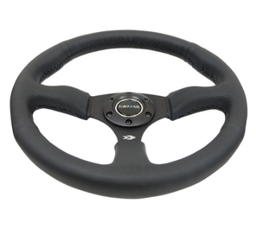Picture of NRG Reinforced Steering Wheel 350mm - 2-5in- Deep Blk Leather Comfort Grip w-5mm Matte Blk Spokes