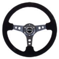 Picture of NRG Reinforced Steering Wheel 350mm - 3in- Deep Blk Suede-Blk Stitch w-Black Circle Cutout Spokes