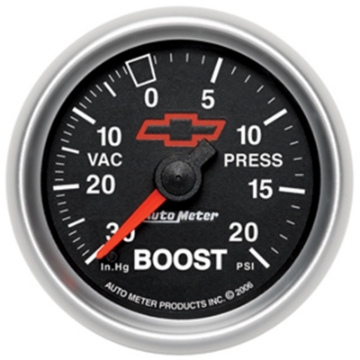 Picture of Autometer GM Bowtie Black 2-1-16in Boost-Vacuum 30in HG - 20 PSI Mechanical