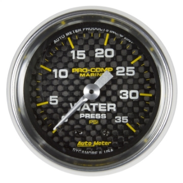Picture of Autometer Marine Carbon Fiber 2-1-16in 35 PSI Mechanical Water Pressure Gauge