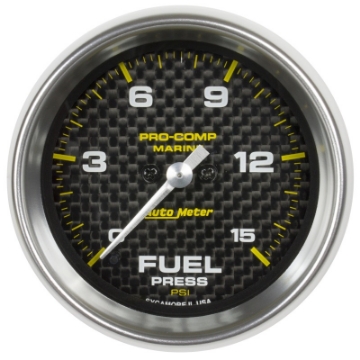 Picture of Autometer Marine Carbon Fiber 2-1-16in 15 PSI Digital Stepper Motor Fuel Pressure Gauge