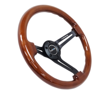 Picture of NRG Reinforced Steering Wheel 350mm - 3in- Deep Brown Wood w-Blk Matte Spoke-Black Center Mark