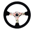Picture of NRG Reinforced Steering Wheel 350mm - 3in- Deep Blk Suede Floral Dipped w- Blk Baseball Stitch