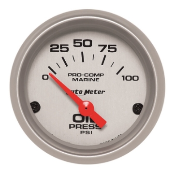 Picture of Autometer Marine Silver Ultra-Lite 2-1-16in 100PSI Electric Oil Pressure Gauge