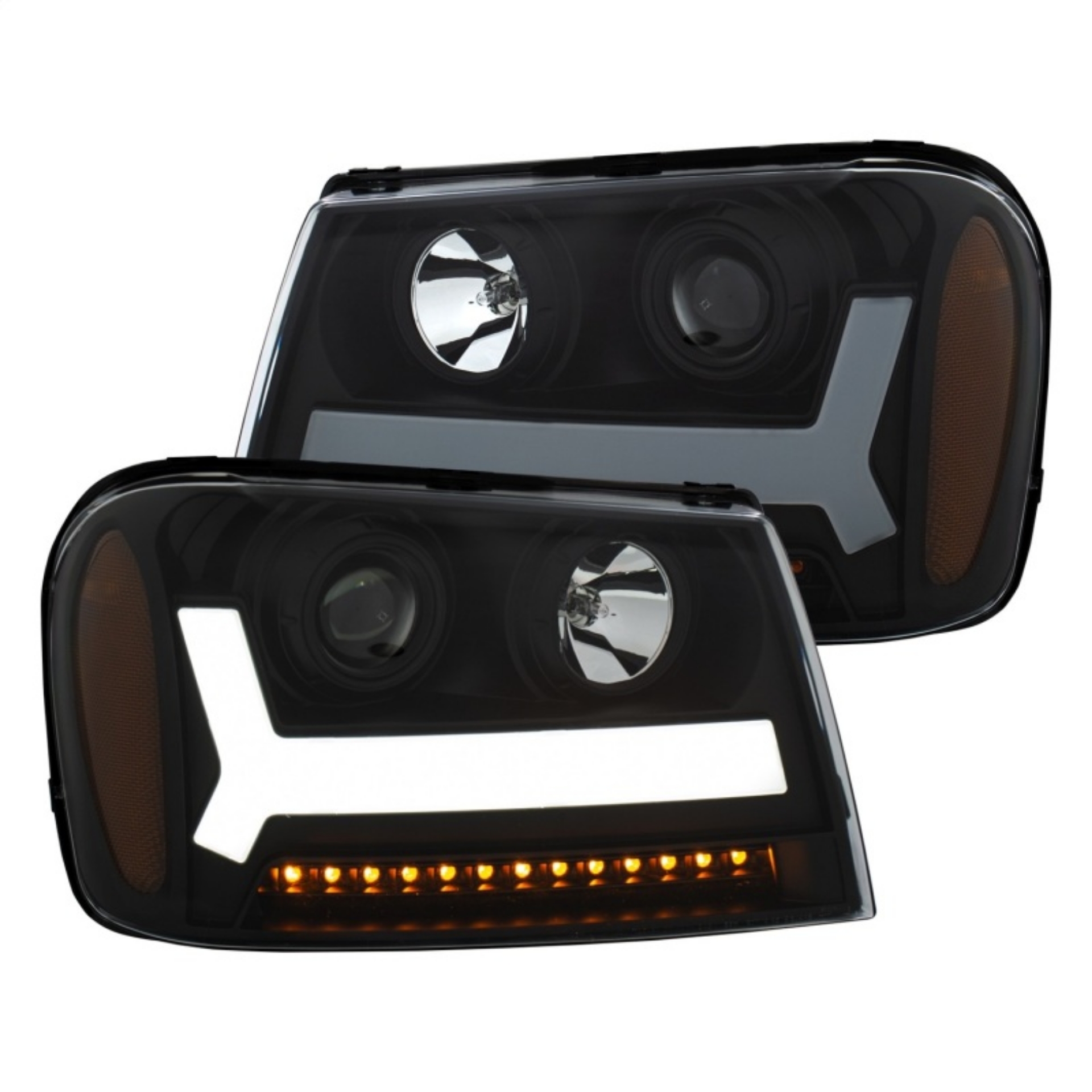 Picture of ANZO 2006-2009 Chevrolet Trailblazer Projector Headlights w- Plank Style Design Black w- Amber