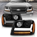 Picture of ANZO 2006-2009 Chevrolet Trailblazer Projector Headlights w- Plank Style Design Black w- Amber