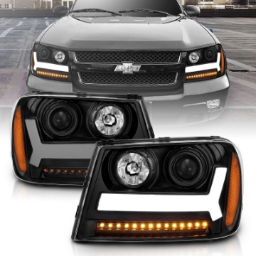 Picture of ANZO 2006-2009 Chevrolet Trailblazer Projector Headlights w- Plank Style Design Black w- Amber