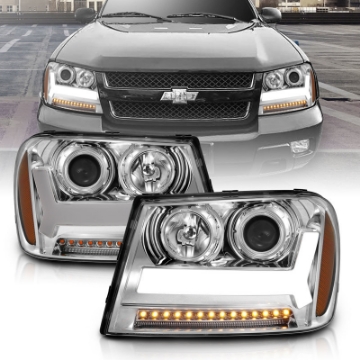 Picture of ANZO 2006-2009 Chevrolet Trailblazer Projector Headlights w- Plank Style Design Chrome w- Amber