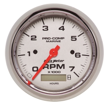 Picture of Autometer Marine Chrome Ultra-Lite 3-3-8in 7K RPM w-Hourmeter Tachometer Gauge