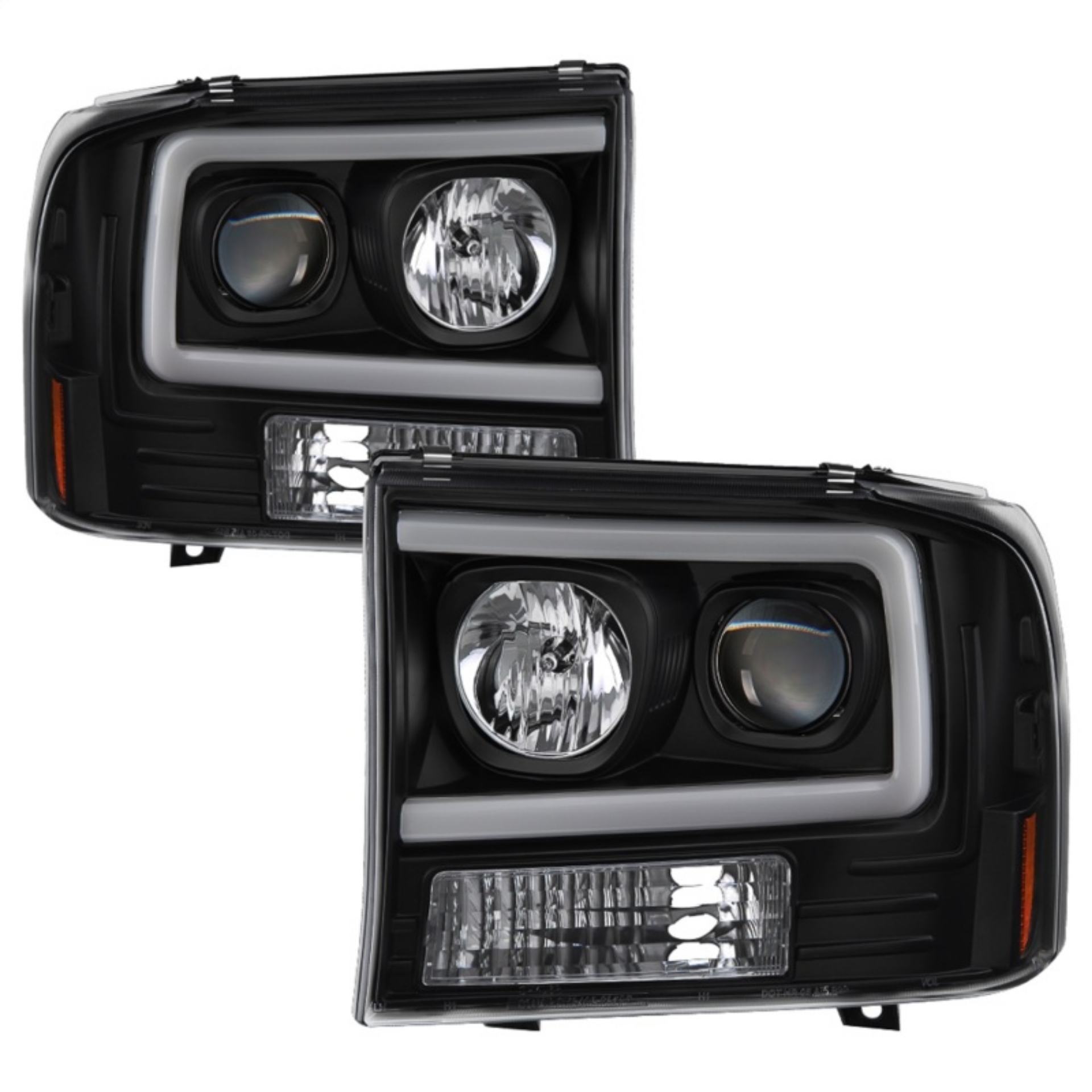 Picture of Spyder 99-04 Ford F250 Super Duty Projector Headlights - Light Bar - Black PRO-YD-FF25099V2-LB-BK