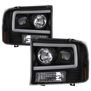 Picture of Spyder 99-04 Ford F250 Super Duty Projector Headlights - Light Bar - Black PRO-YD-FF25099V2-LB-BK