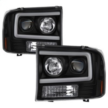 Picture of Spyder 99-04 Ford F250 Super Duty Projector Headlights - Light Bar - Black PRO-YD-FF25099V2-LB-BK