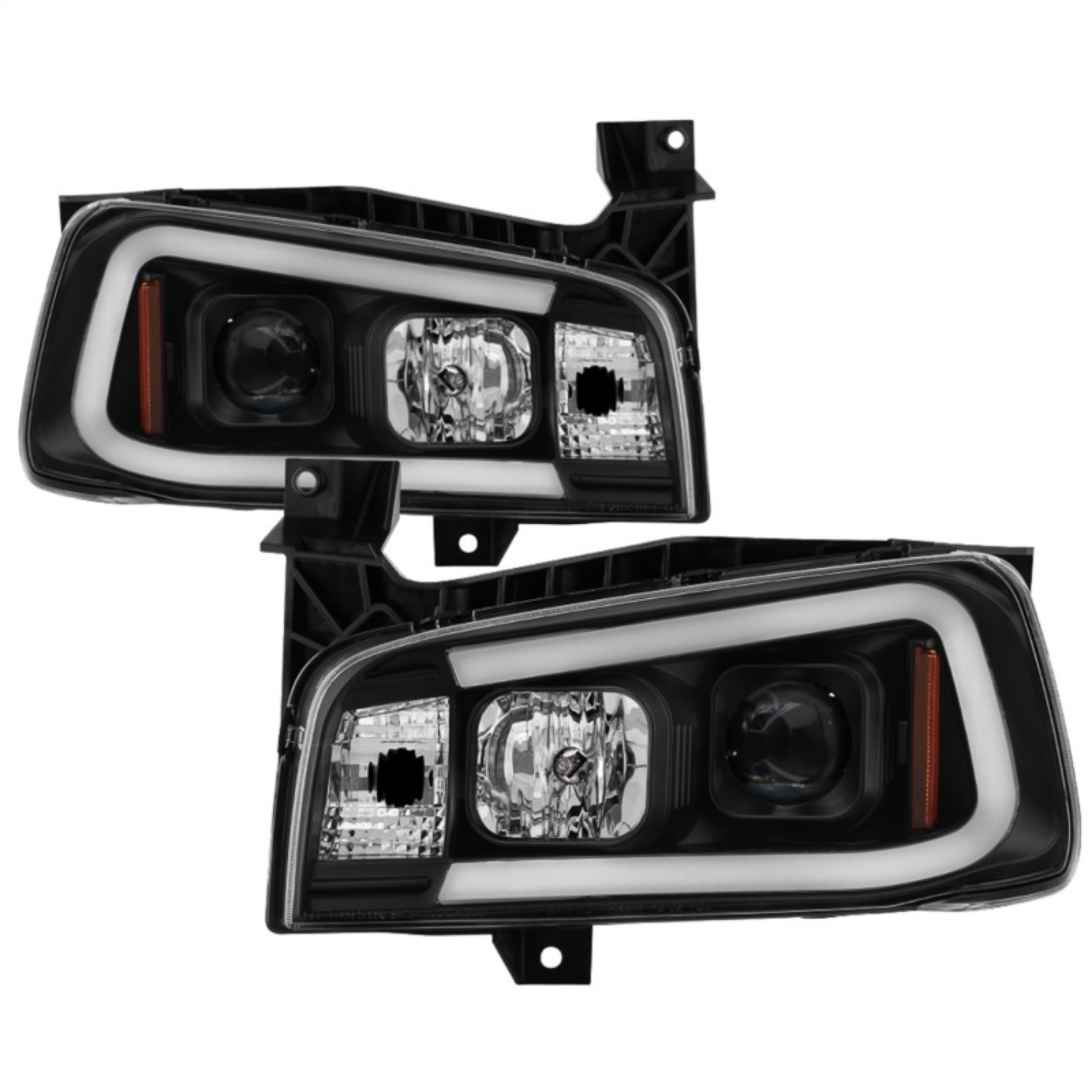 Picture of Spyder Dodge Charger 06-10 Projector Headlights - LED Light Bar - Black PRO-YD-DCH05V2-LB-BK
