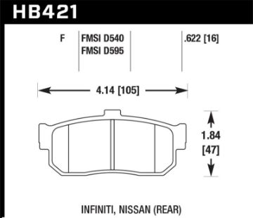 Picture of Hawk 92-98 Maxima - 93-01 Altima - 00 Infiniti I30 - 91-96 G20 - 99-01 G20 HPS Street Rear Brake Pad