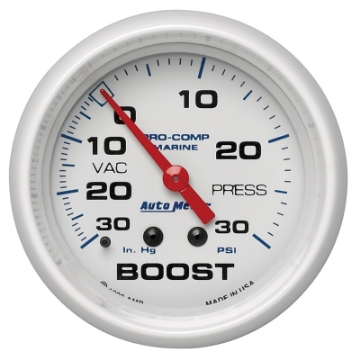 Picture of Autometer Marine White Gauge 2-5-8in Mechanical Vacuum-Boost Gauge 30INHG-30PSI