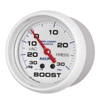 Picture of Autometer Marine White Gauge 2-5-8in Mechanical Vacuum-Boost Gauge 30INHG-30PSI