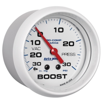 Picture of Autometer Marine White Gauge 2-5-8in Mechanical Vacuum-Boost Gauge 30INHG-30PSI