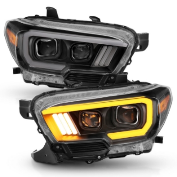 Picture of ANZO 2016-2017 Toyota Tacoma Projector Headlights w- Plank Style Switchback Black w- Amber w- DRL
