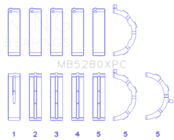 Picture of King Engine Bearings Ford V8 4-6L-5-4L SOHC Coated Size -026 Crankshaft Main Bearings Set of 5