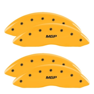 Picture of MGP 4 Caliper Covers Engraved Front & Rear Chevrolet 100 Anniversary Logo Black Finish Silver Charac