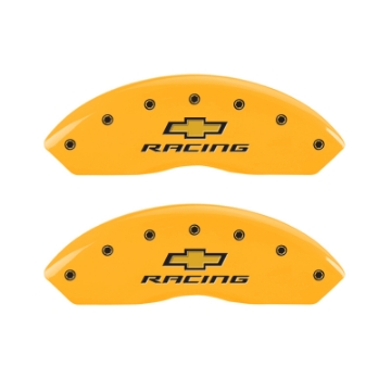 Picture of MGP 4 Caliper Covers Engraved Front & Rear Chevy Racing Yellow Power Coat Finish Black Characters
