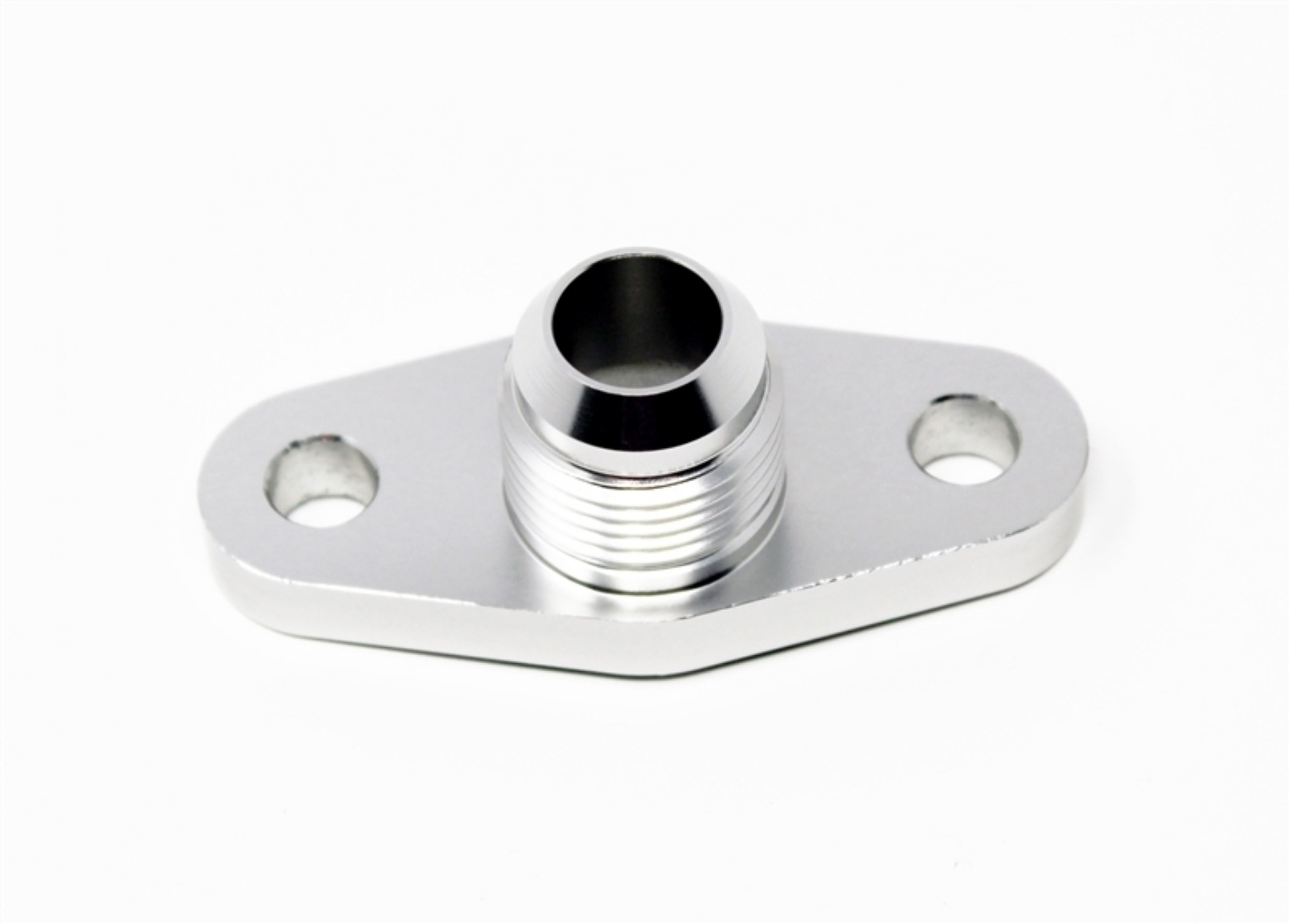 Picture of Torque Solution Billet Offset Oil Drain Flange w- Integrated -10AN Flange: T3-T4 & PTE-Borg Turbo