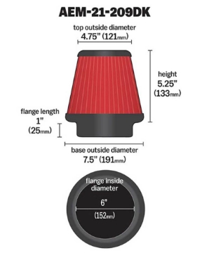 Picture of AEM 6 in x 5 in Dryflow Conical Air Filter