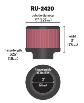 Picture of K&N Universal Rubber Filter 3 inch Flange 5 inch OD 3 inch Height