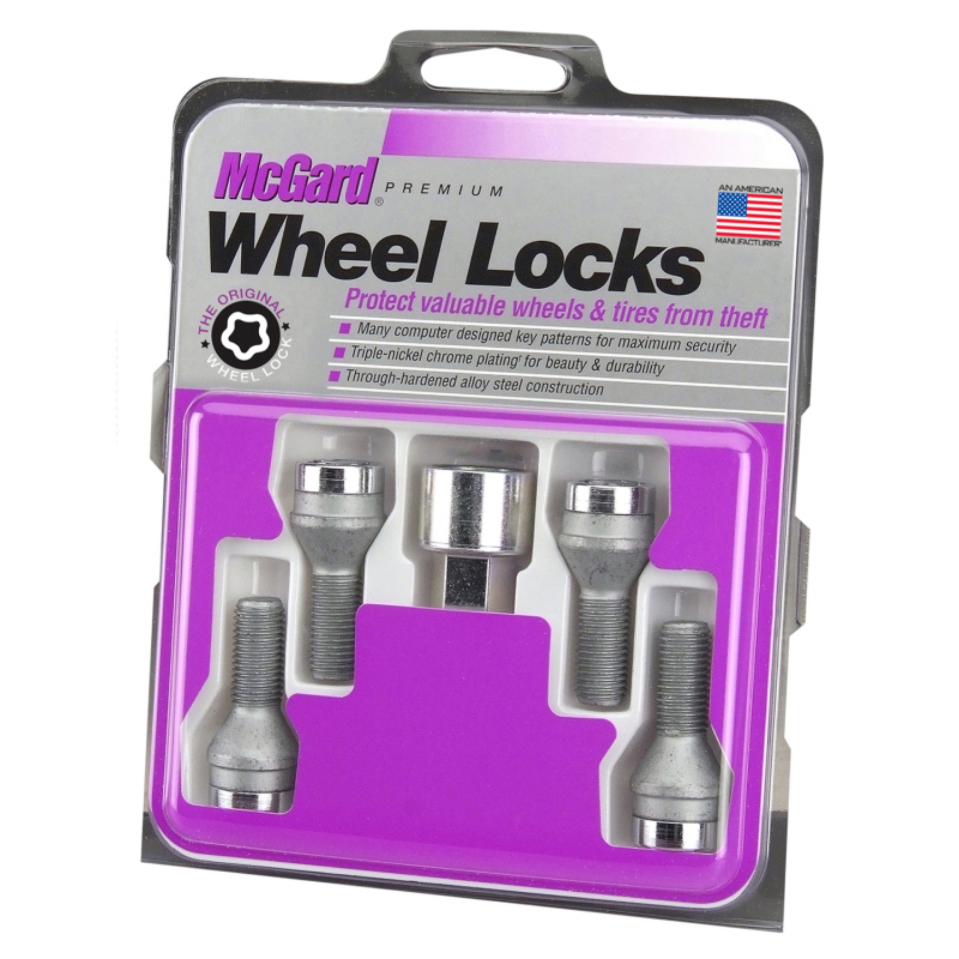 Picture of McGard Wheel Lock Bolt Set - 4pk- Cone Seat M12X1-75 - 19mm Hex - 28-9mm Shank Length - Chrome