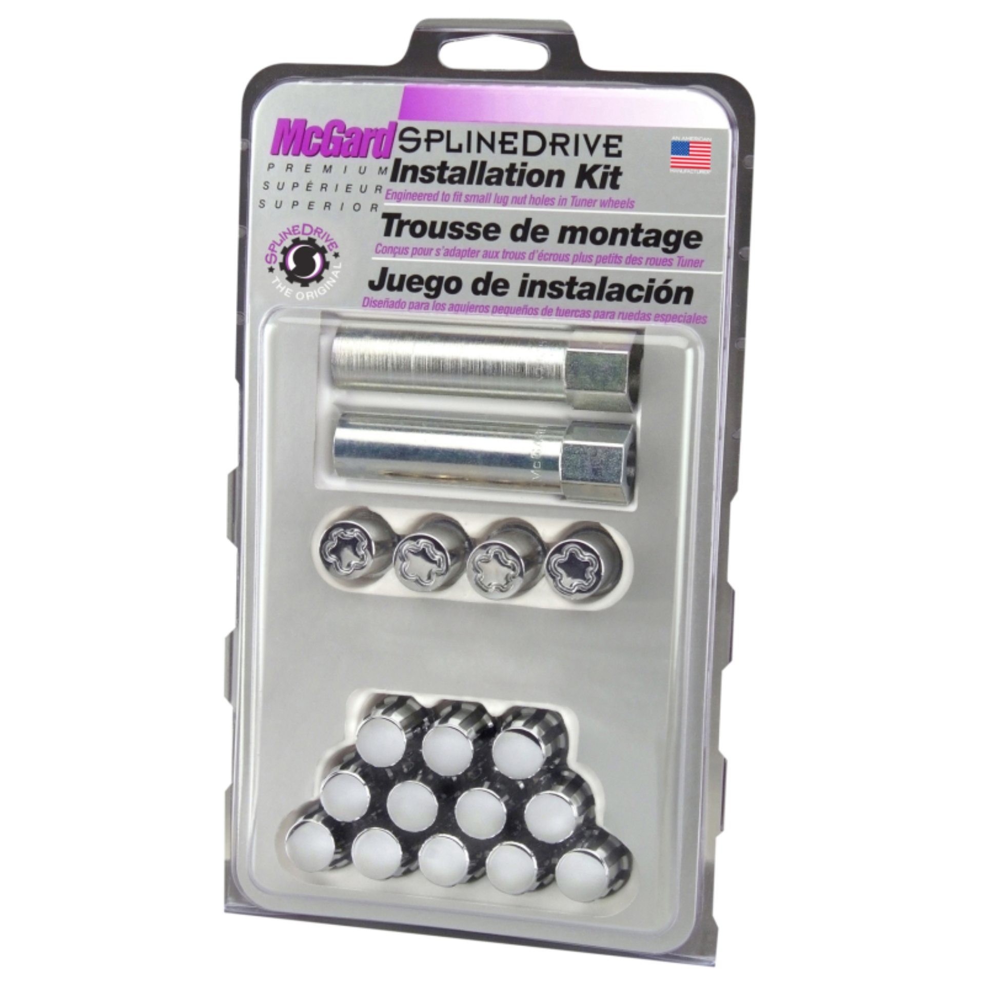 Picture of McGard SplineDrive Tuner 4 Lug Install Kit w-Locks & Tool Cone M12x1-5 - 13-16 Hex - Chrome CS