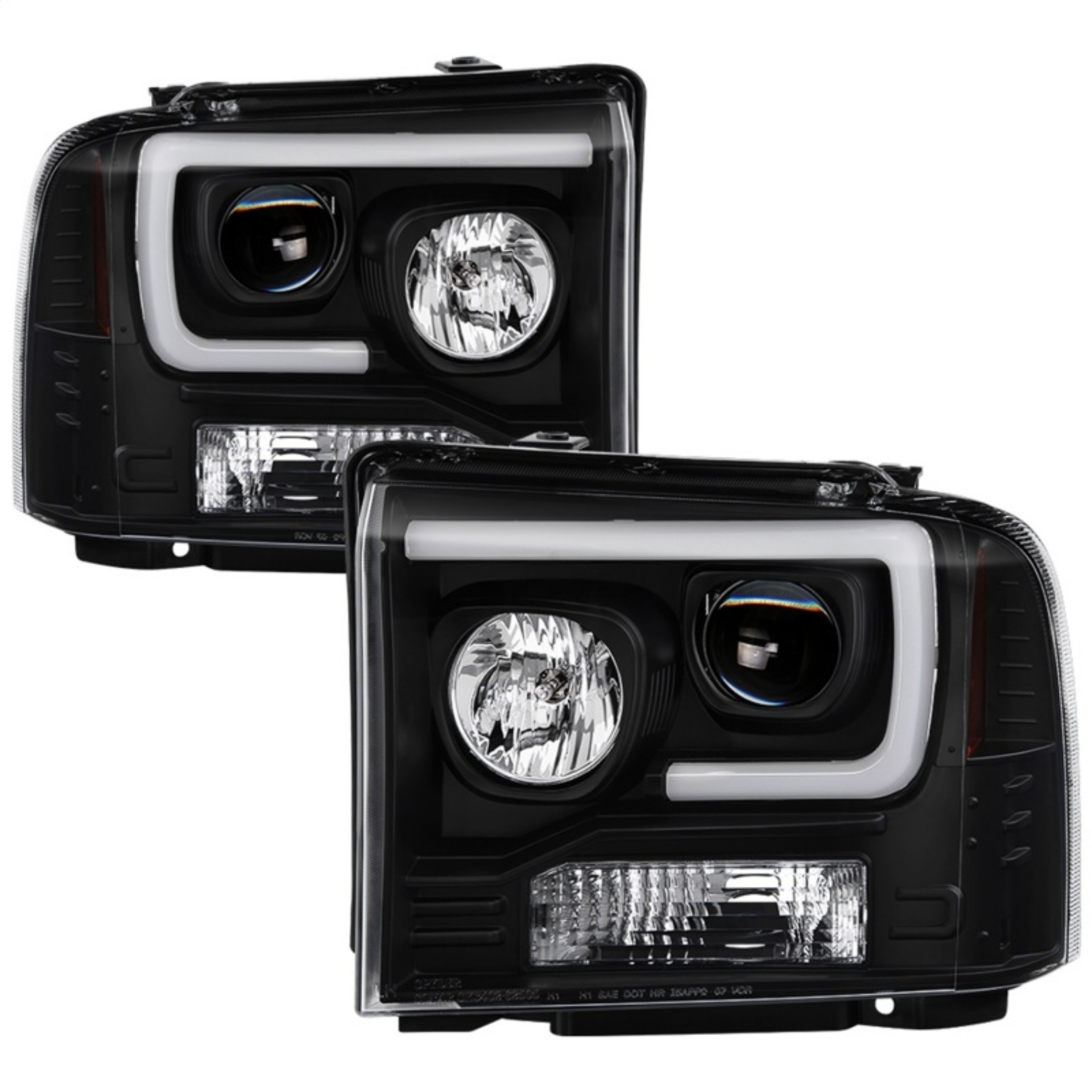 Picture of Spyder Ford F250-350-450 05-07 Projector Headlights - Light Bar DRL LED - Black PRO-YD-FS05V2-LB-BK