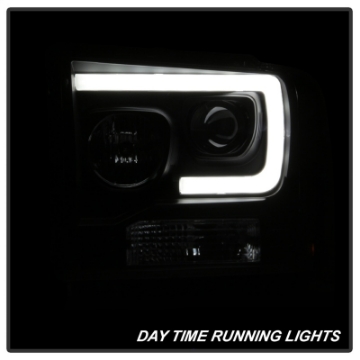 Picture of Spyder Ford F250-350-450 05-07 Projector Headlights - Light Bar DRL LED - Black PRO-YD-FS05V2-LB-BK