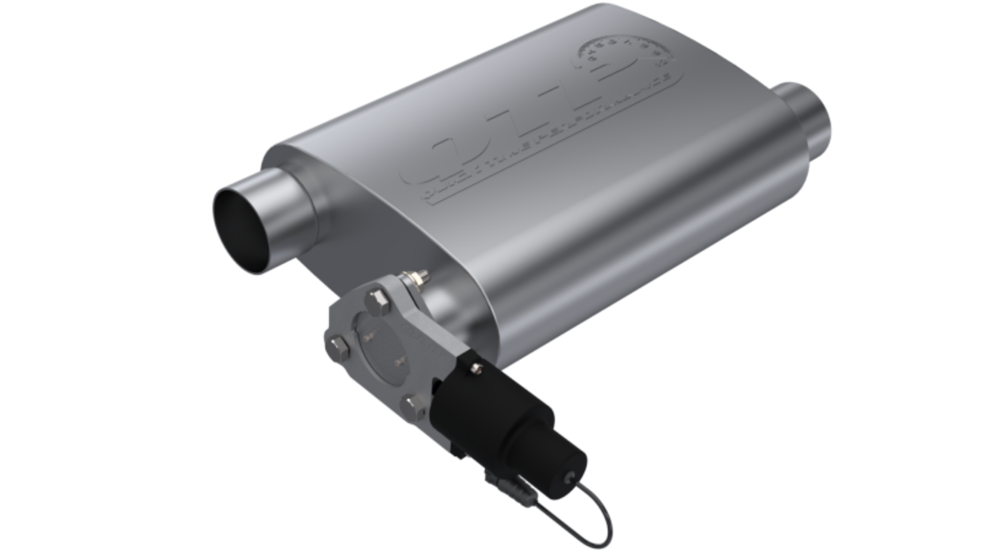 Picture of QTP 2-5in Weld-On 304SS Reverse Screamer Muffler w-Bolt-On QTEC Electric Cutout