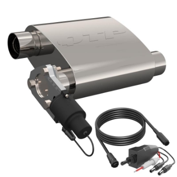 Picture of QTP 2-5in Weld-On 304SS Reverse Screamer Muffler Short Case w-Bolt-On QTEC Electric Cutout