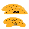 Picture of MGP 4 Caliper Covers Engraved F&R 11-18 Jeep Grand Cherokee Yellow Finish Black Jeep-Grill Logo