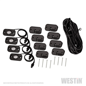 Picture of Westin Universal LED Rock Light Kit - 4 Lights - 14ft 9in Wiring Harness & Switch - Black
