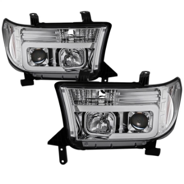 Picture of Spyder 07-13 Toyota Tundra V2 Light Bar DRL Projector Headlights - Chrome PRO-YD-TTU07V2-LB-C