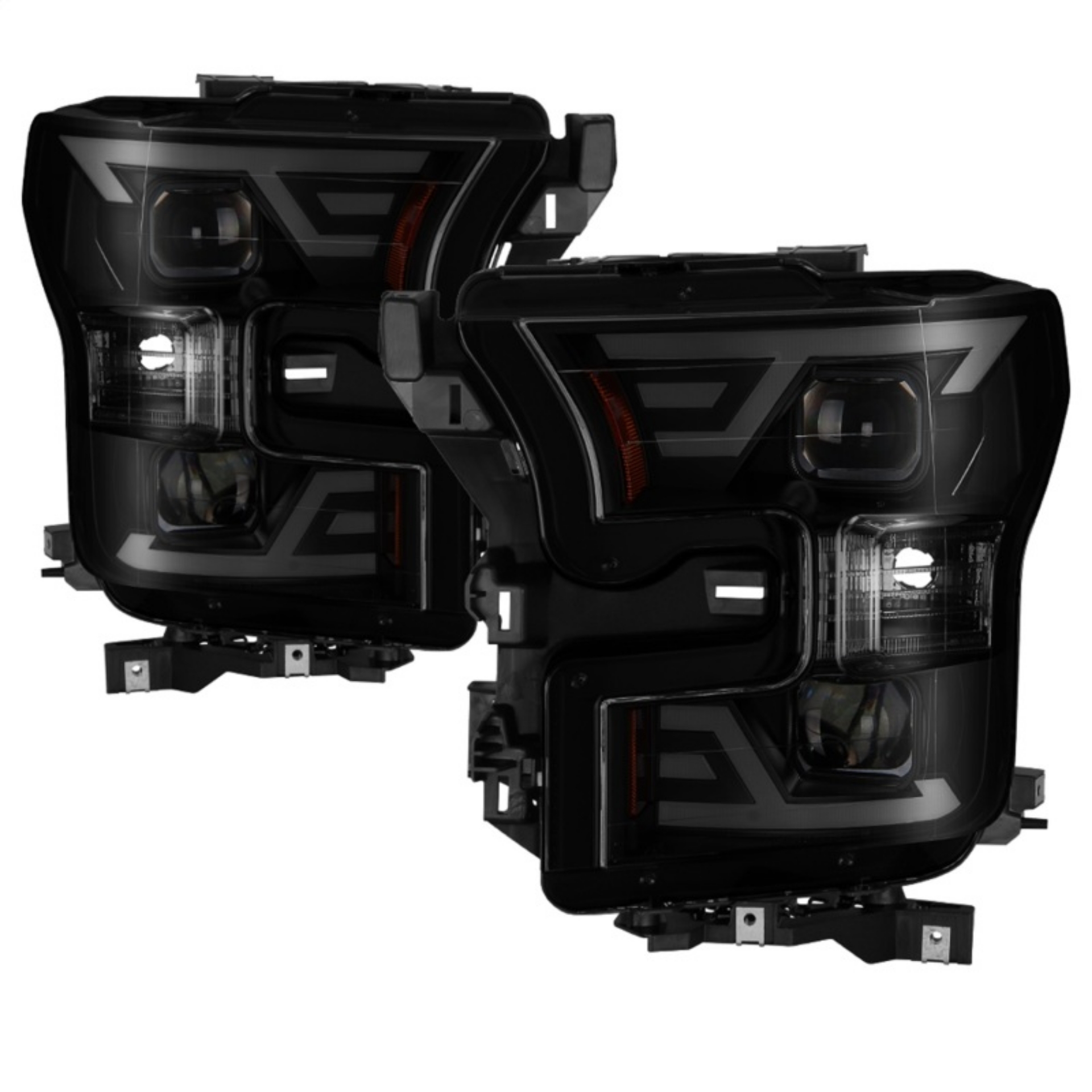 Picture of xTune 15-17 Ford F-150 DRL LED Light Bar Projector Headlights - Black Smoke PRO-JH-FF15015-LB-BSM