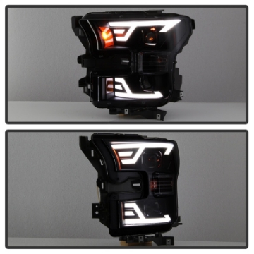 Picture of xTune 15-17 Ford F-150 DRL LED Light Bar Projector Headlights - Black Smoke PRO-JH-FF15015-LB-BSM