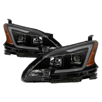 Picture of xTune 13-15 Nissan Sentra DRL LED Light Bar Proj Halogen Headlights - Blk Smoke PRO-JH-NS13-LB-BSM