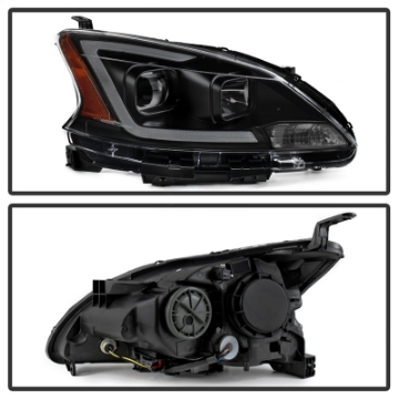 Picture of xTune 13-15 Nissan Sentra DRL LED Light Bar Proj Halogen Headlights - Blk Smoke PRO-JH-NS13-LB-BSM