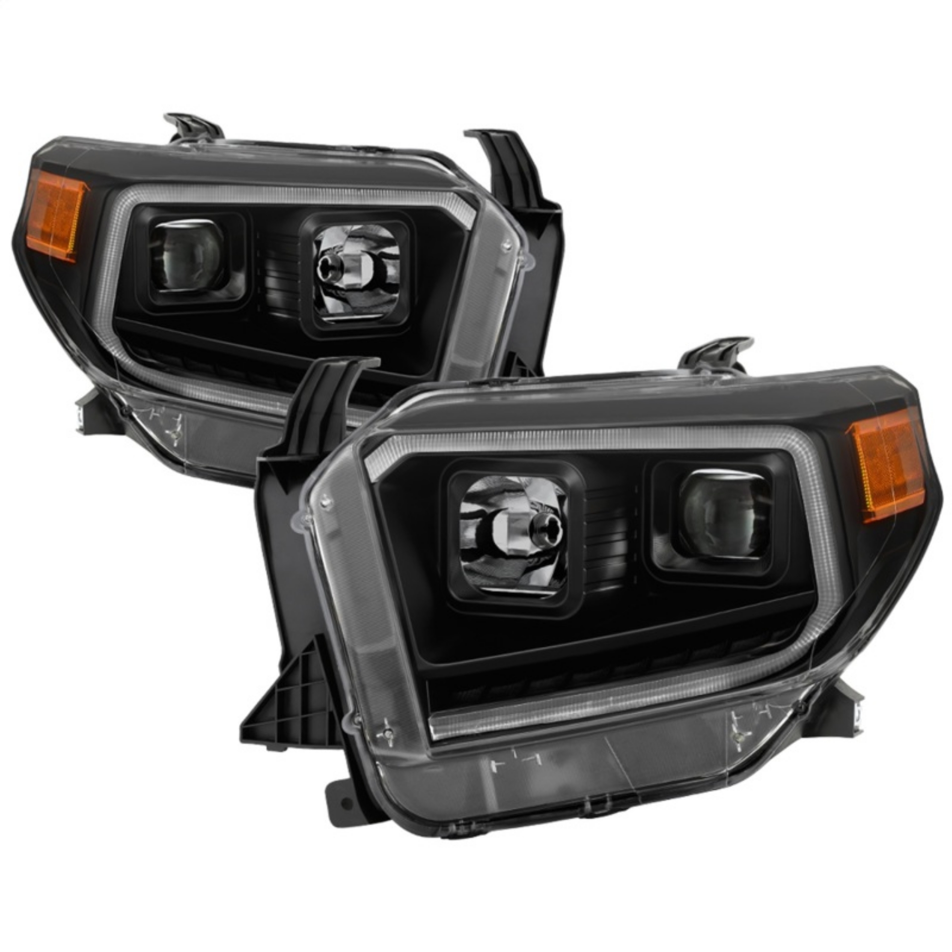 Picture of xTune 14-17 Toyota Tundra DRL LED Light Bar Proj Headlights - Black Smoke PRO-JH-TTU14-LB-BSM