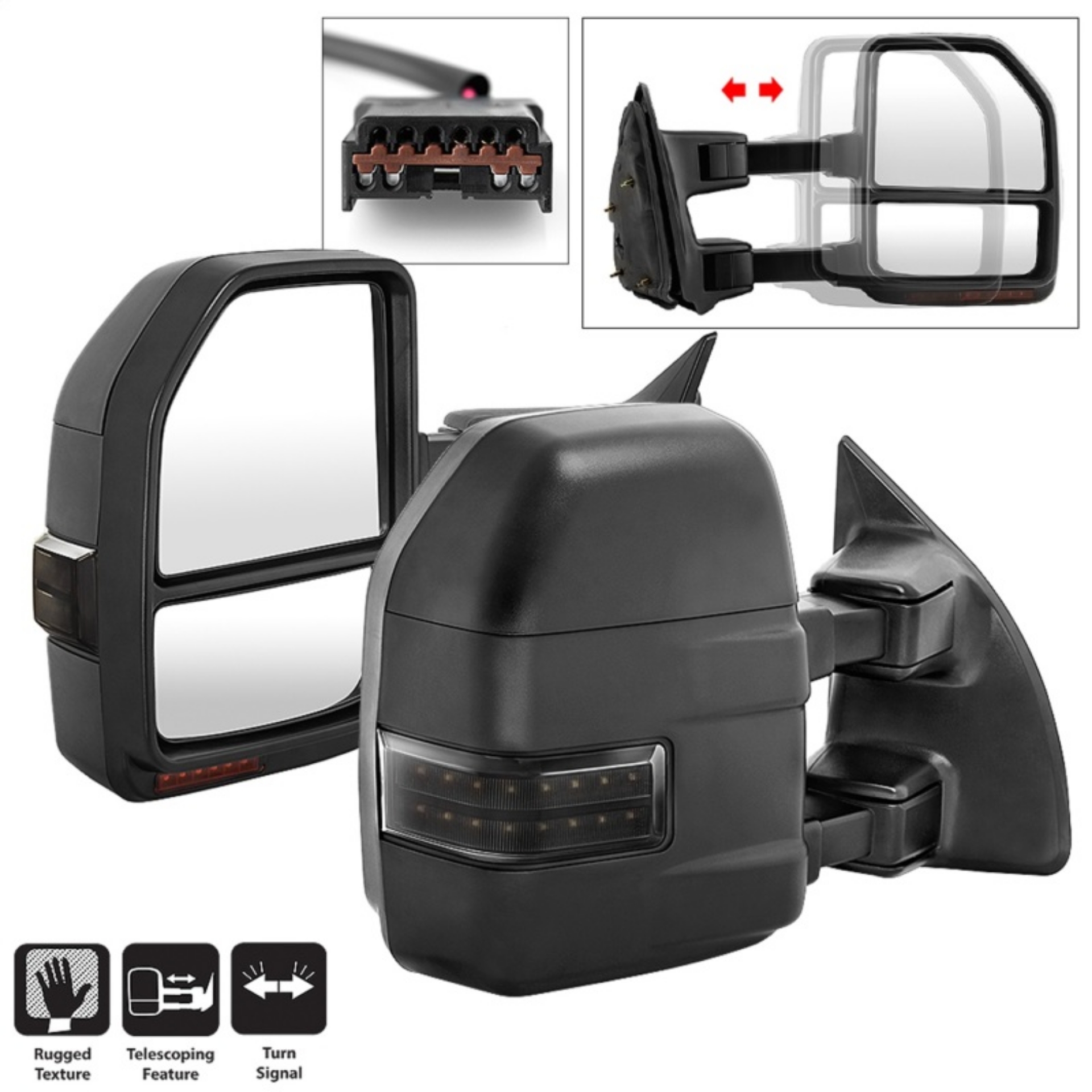 Picture of xTune 99-07 Ford Super Duty LED Telescoping Manual Mirrors - Smk Pair MIR-FDSD99S-G4-MA-RSM-SET