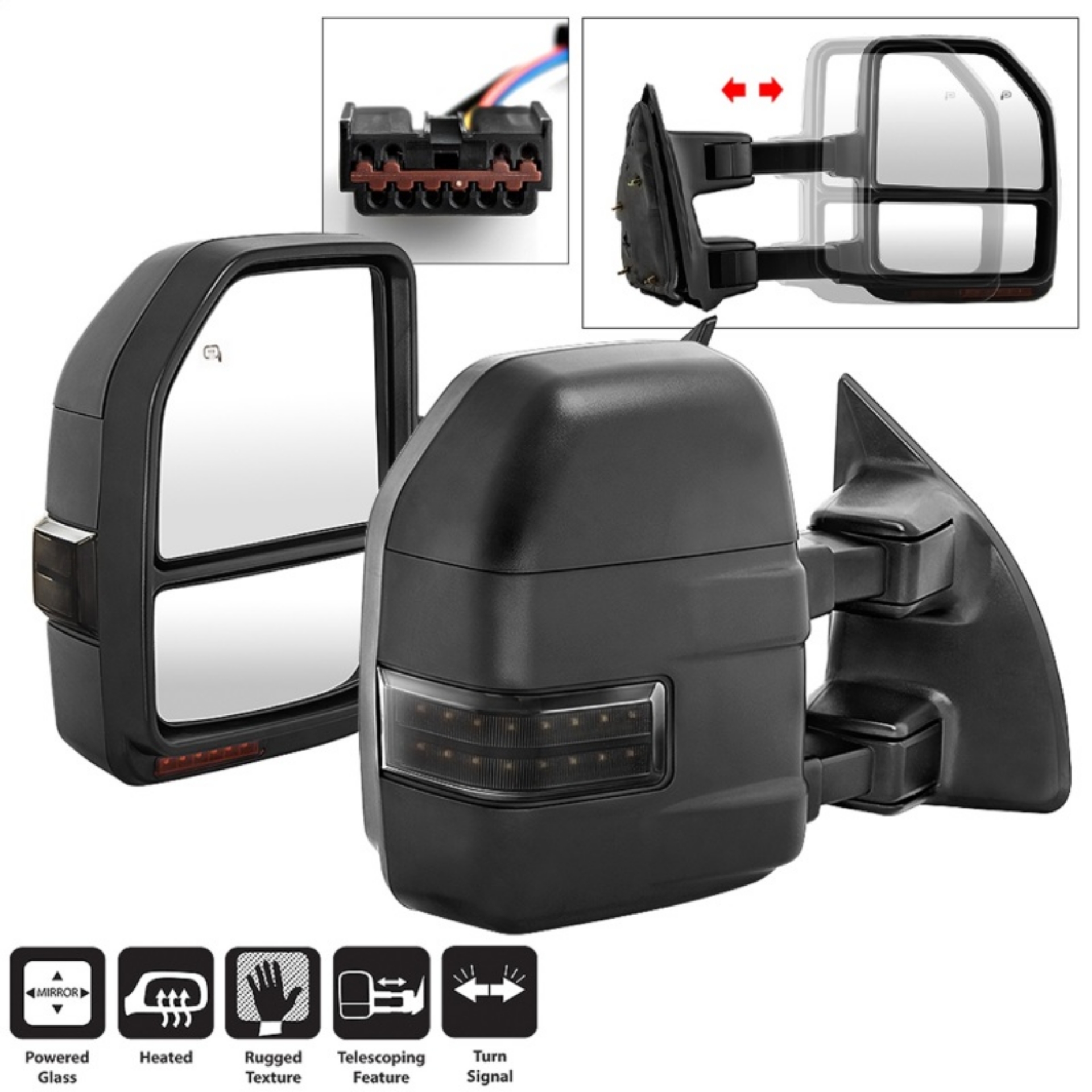 Picture of xTune 99-07 Ford SuperDuty Heated LED Telescoping Pwr Mirrors-Smk Pair MIR-FDSD99S-G4-PW-RSM-SET