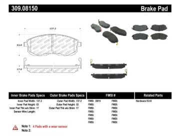 Picture of StopTech Performance 02-05 Infiniti G35 - 07-09 Nissan Altima-Sentra - 6-02-05 350Z Front Brake Pa