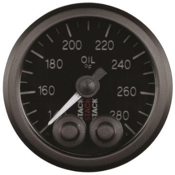 Picture of Autometer Stack Instruments 52mm 140-280 Deg F 1-8in NPTF Male Pro Control Oil Temp Gauge - Black