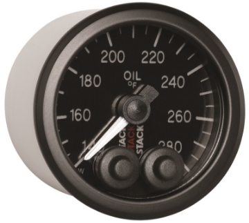 Picture of Autometer Stack Instruments 52mm 140-280 Deg F 1-8in NPTF Male Pro Control Oil Temp Gauge - Black