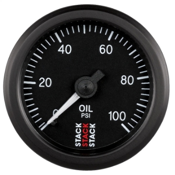 Picture of Autometer Stack 52mm 0-100 PSI 1-8in NPTF M Mechanical Oil Pressure Gauge - Black